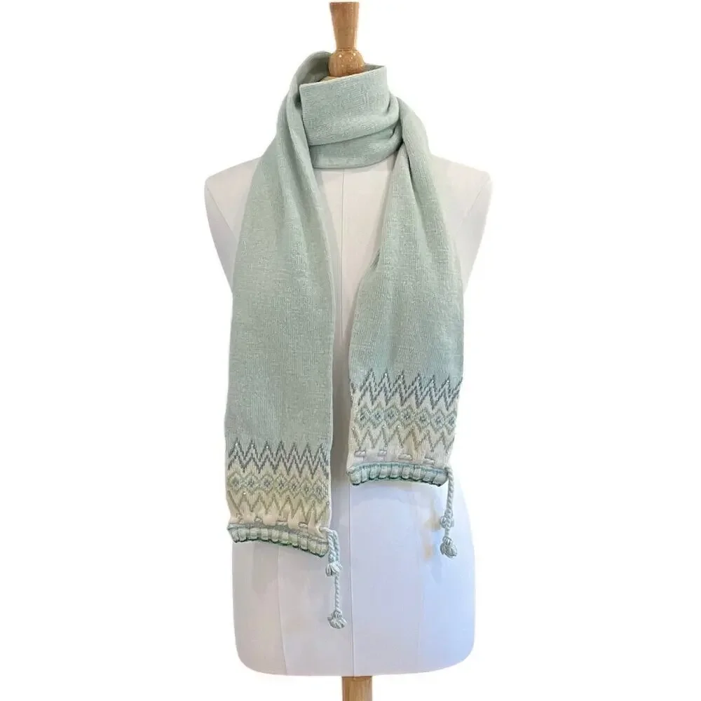 American Eagle Outfitters Wool Angora Blend Pale Blue Fair Isle Skinny Scarf